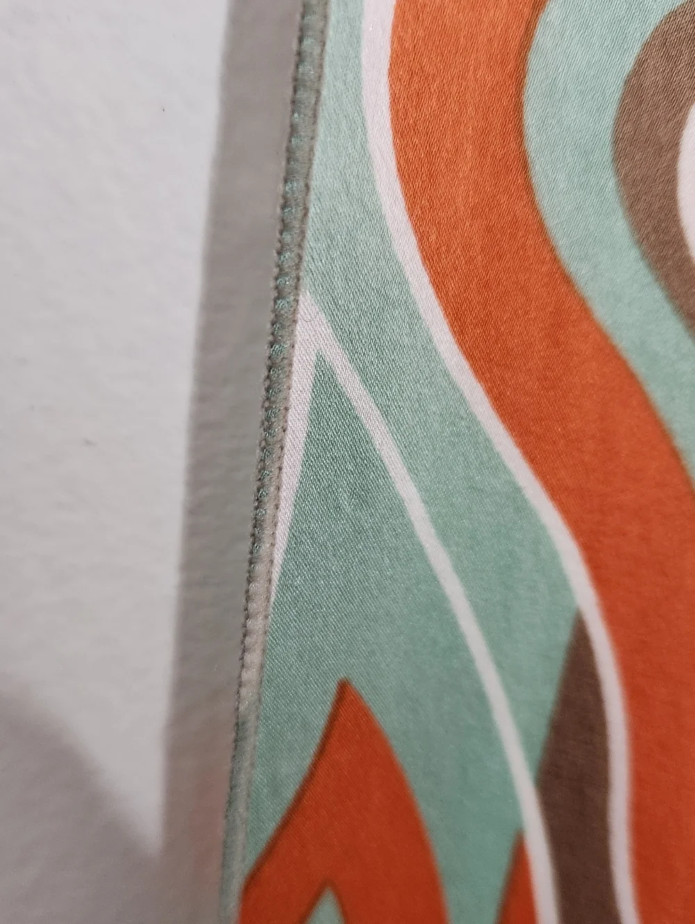 Vintage Mod Geometric Scarf Rectangle Mint Orange Brown White Satin 61x14 - Picture 3 of 5